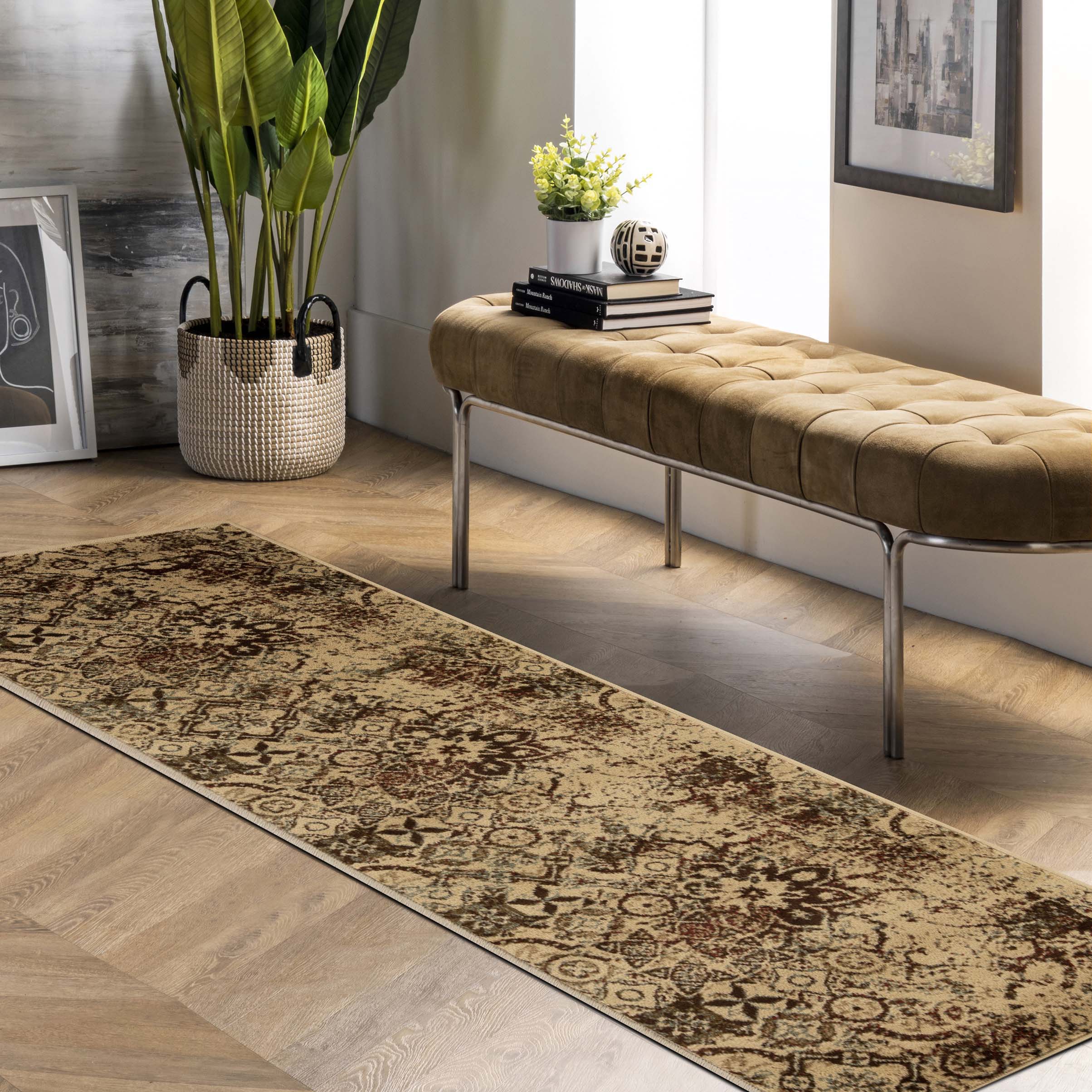 Stylish Rangoli Geometric Medallion Indoor Area Rug - Non-Slip Bohemian Decor for Living Room, Bedroom & Office