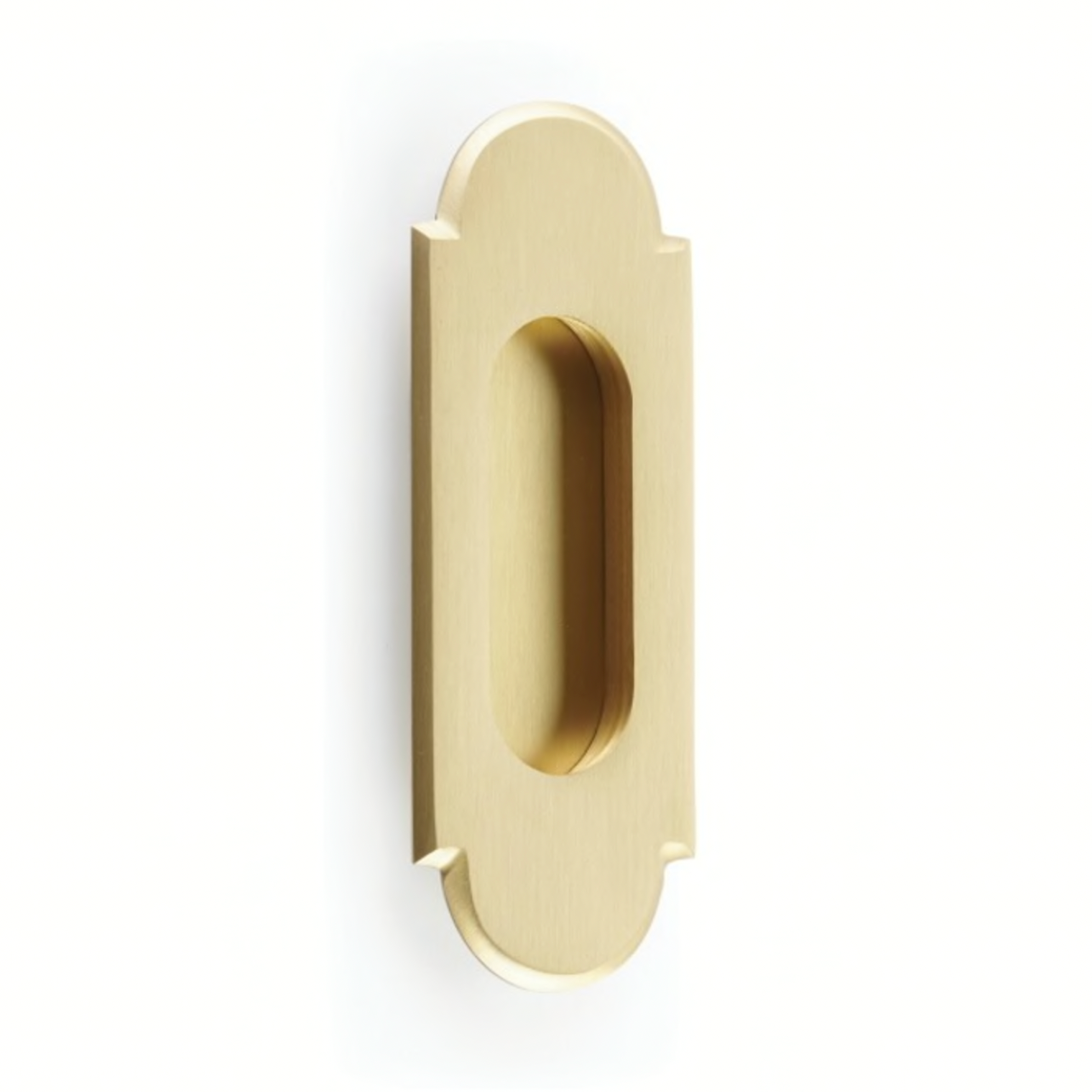 Modern Fleur Flush Satin Brass Recessed Door Pull - Elegant Cabinet & Drawer Handle for Home & Office Decor