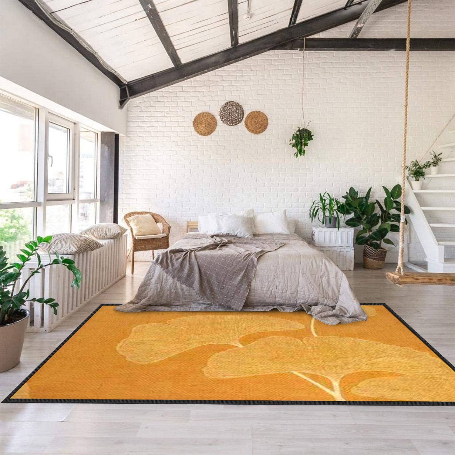 Modern Ginkgo Biloba Leaves Abstract Area Rug - Non-Slip Soft Floor Carpet for Living Room, Bedroom, Kids Room | Indoor/Outdoor Seamless Floral Design Home Decor