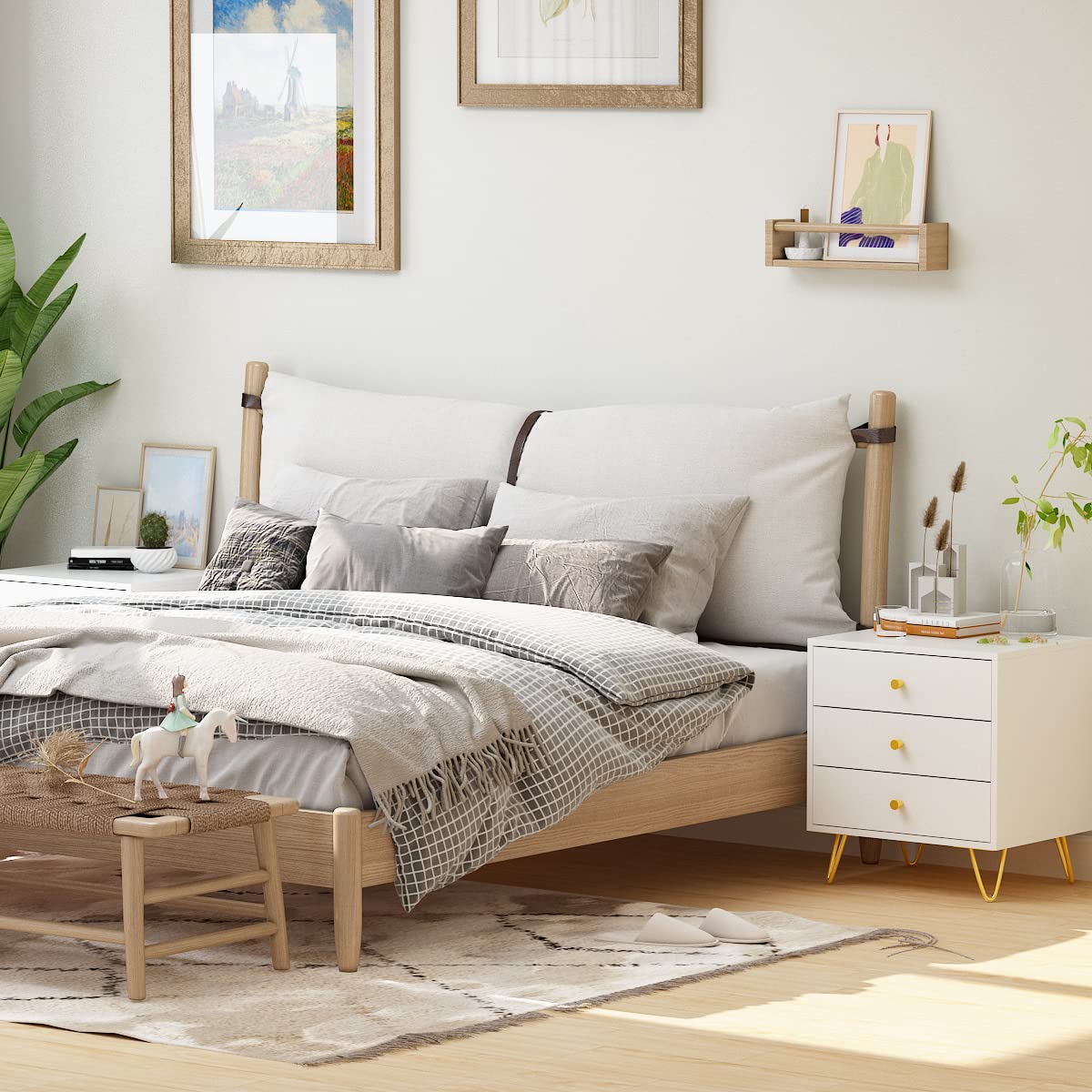 AIEGLE White Nightstand Set of 2 - Modern Bedside Tables with 3 Drawers, Gold Metal Legs - 19.6