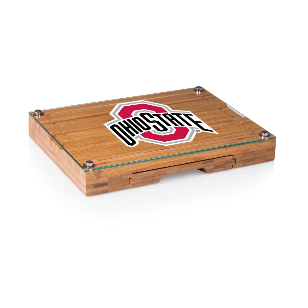 PICNIC TIME NCAA Concerto Glass Top Cheese Board and Knife Set - Bamboo Charcuterie Board with Glass Top Cutting Board for Wine & Cheese Party, Charcuterie Platter, and Gourmet Entertaining