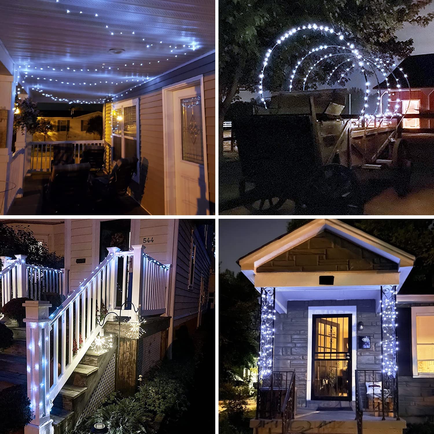 4 Pack 33FT 100 LED Solar String Lights Outdoor Waterproof - 8 Lighting Modes, Copper Wire Fairy Lights for Patio, Yard, Garden, Christmas, Wedding & Party Decor (White) | Perfect for Backyard, Landscape, Pergola & Holiday Lighting
