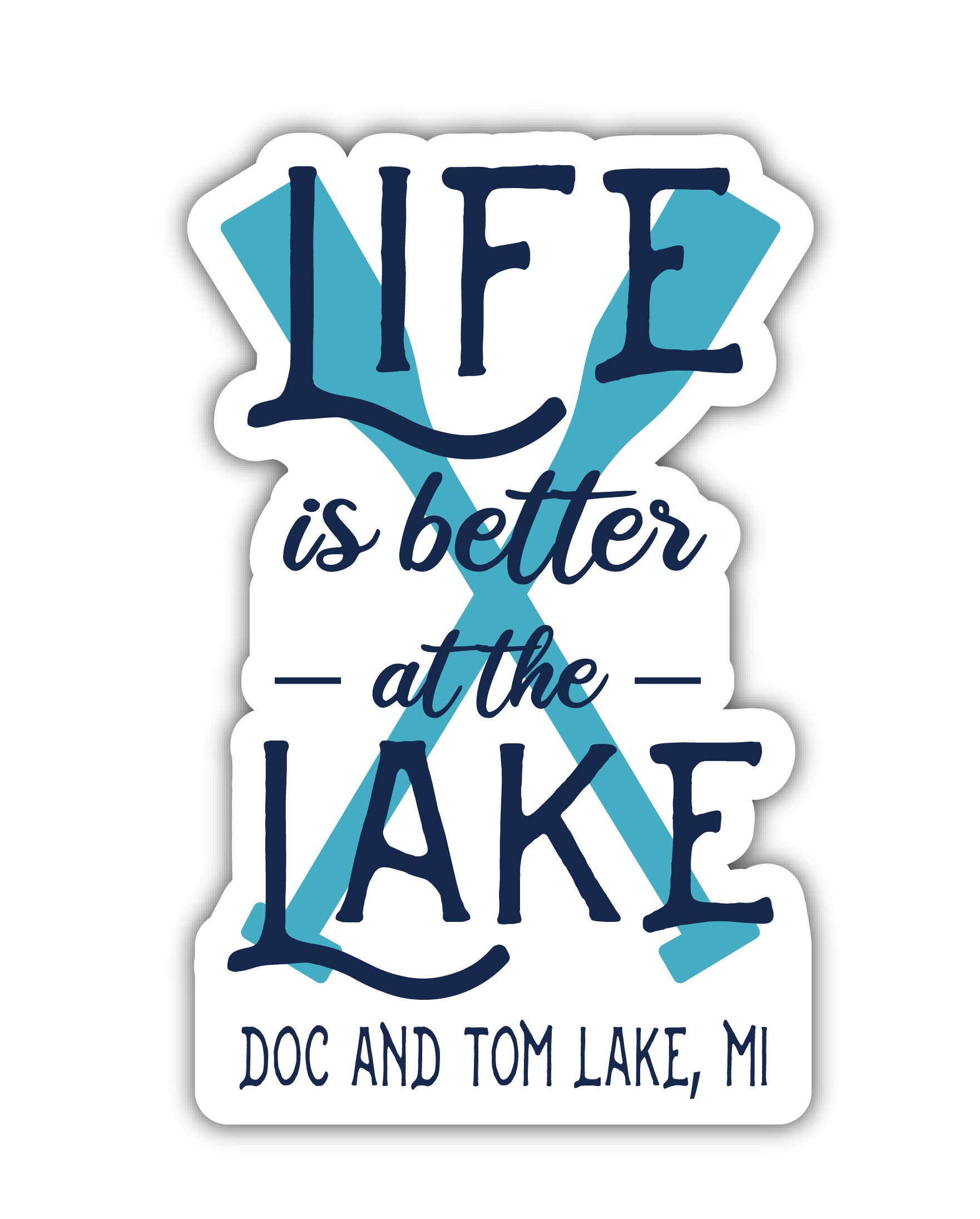 Doc and Tom Lake Michigan Souvenir 4 Inch Vinyl Decal Sticker - Paddle Design - Waterproof & Durable for Cars, Laptops, Coolers & Outdoor Gear