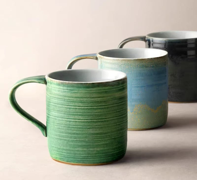 Handmade Ceramic Coffee Mug - Large Capacity Modern Blue Green Black Pottery Cup for Home & Office Use | Perfect Gift for Coffee Lovers