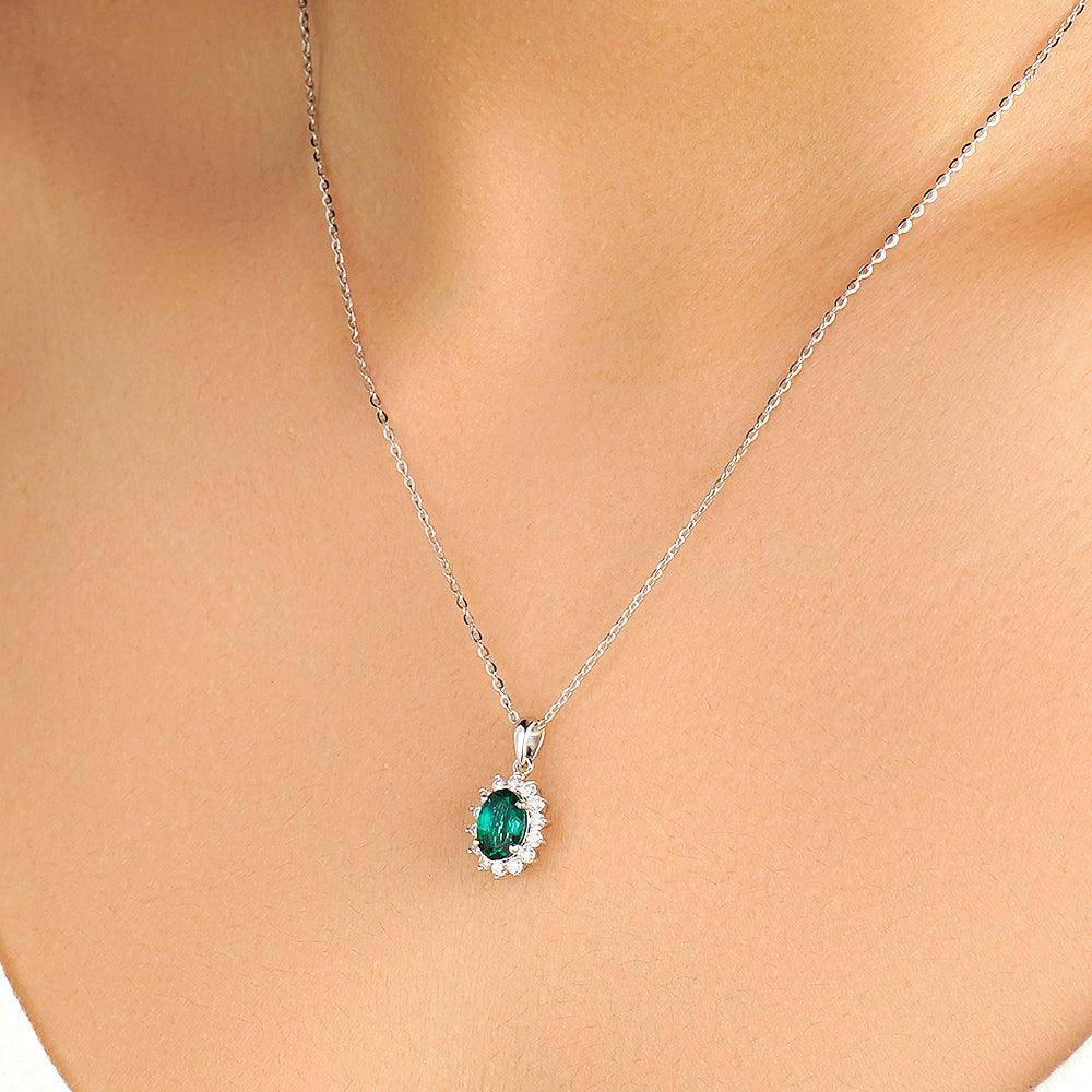 1.64 CT Floral Halo Oval Emerald Pendant Necklace - Elegant 14K Gold Gemstone Jewelry for Women, Perfect for Weddings, Anniversaries & Special Occasions