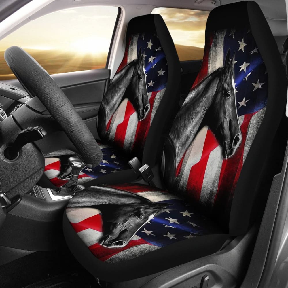 American Flag Horse Car Seat Covers - Patriotic Equestrian Gift for Horse Lovers - Perfect for Trucks, SUVs & Road Trips