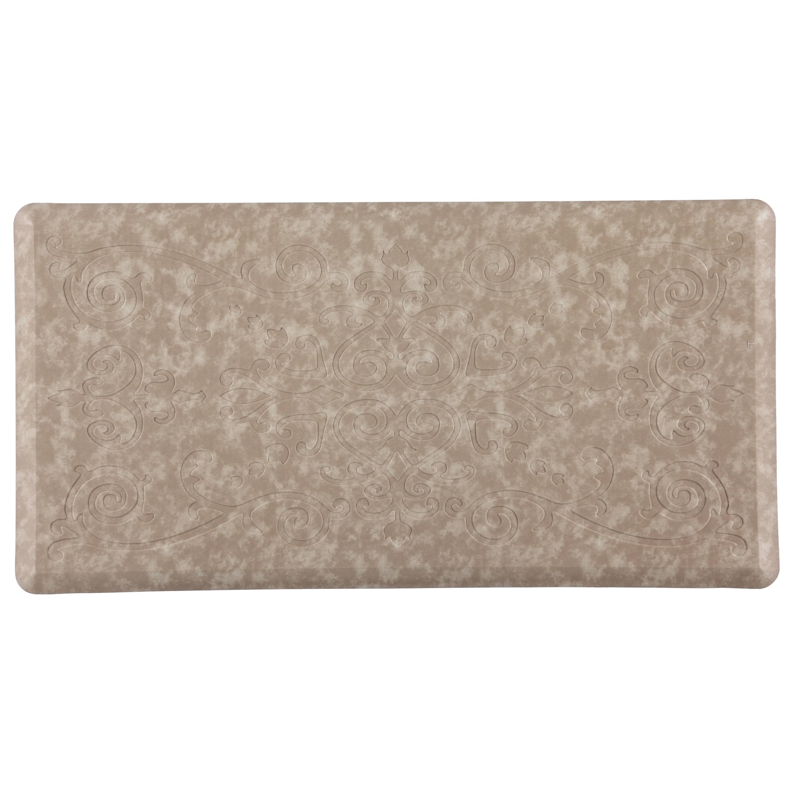 J&V TEXTILES Medallion Embossed Kitchen Mat - Cushioned Anti-Fatigue Floor Mat with Non-Slip Backing, Waterproof Standing Mat for Kitchen, Office Desk, Sink & Laundry Room (Beige, 20