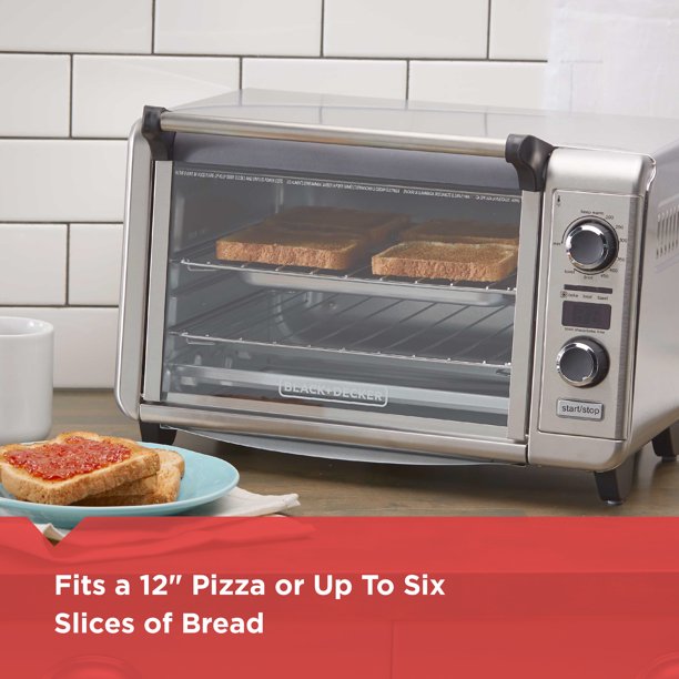 BLACK + DECKER 6 Slice Digital Convection Toaster Oven with Bake, Broil & Toast Functions - TOD3300SSC - Perfect for Small Kitchens, Dorms & Office Break Rooms