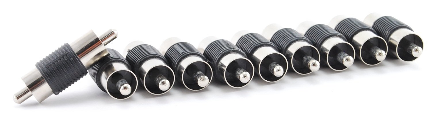 RCA Male to RCA Male Audio Coupler Adapter - 10 Pack - High-Quality Stereo Connector for Home Theater, Car Audio & Speaker Systems