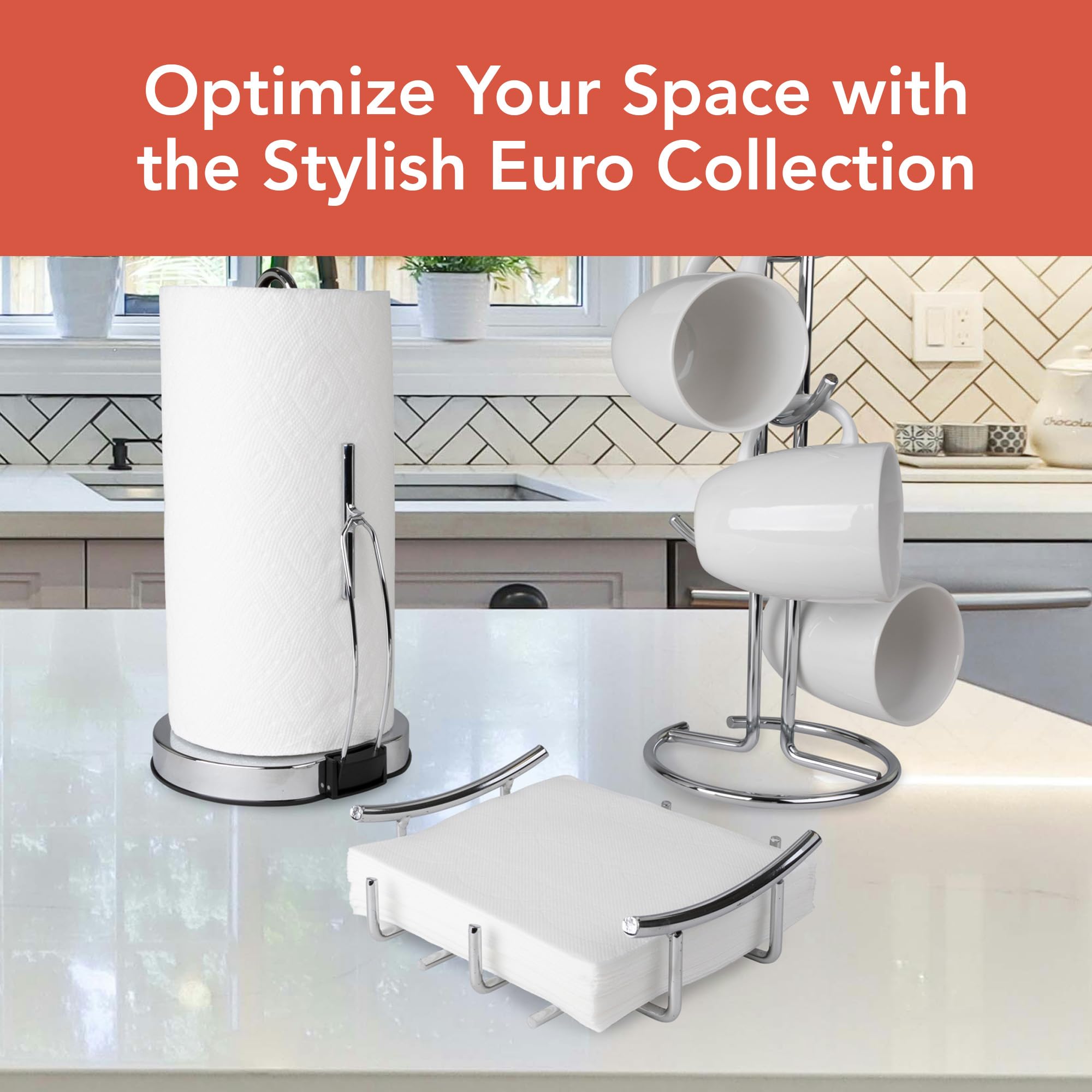 Spectrum Diversified Euro Flat Paper Napkin Holder - Stainless Steel Napkin Dispenser for Dining Room, Kitchen Table & Restaurant Decor | Perfect for Home Organization & Party Table Setting