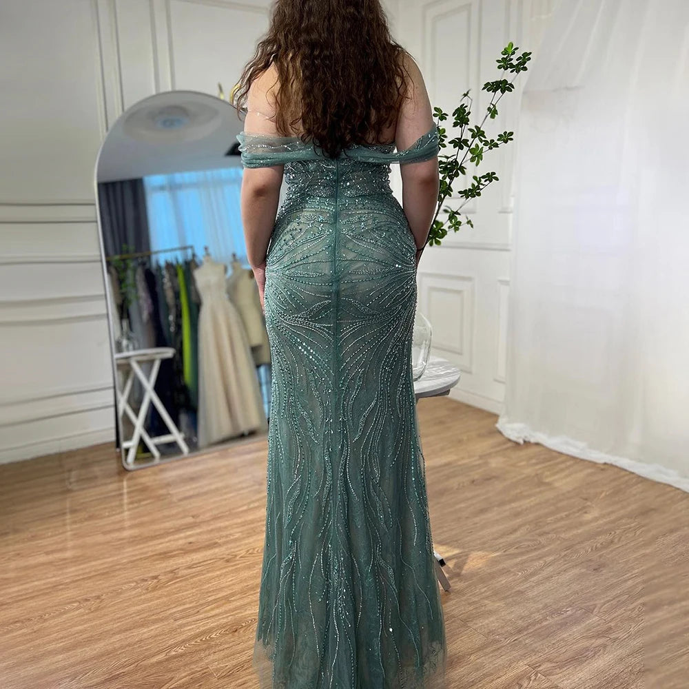 Elegant Beaded Mermaid Evening Gowns for Women 2025 - Cap Sleeve Green Luxury Party Dresses | Perfect for Prom, Gala & Formal Events - LA71438