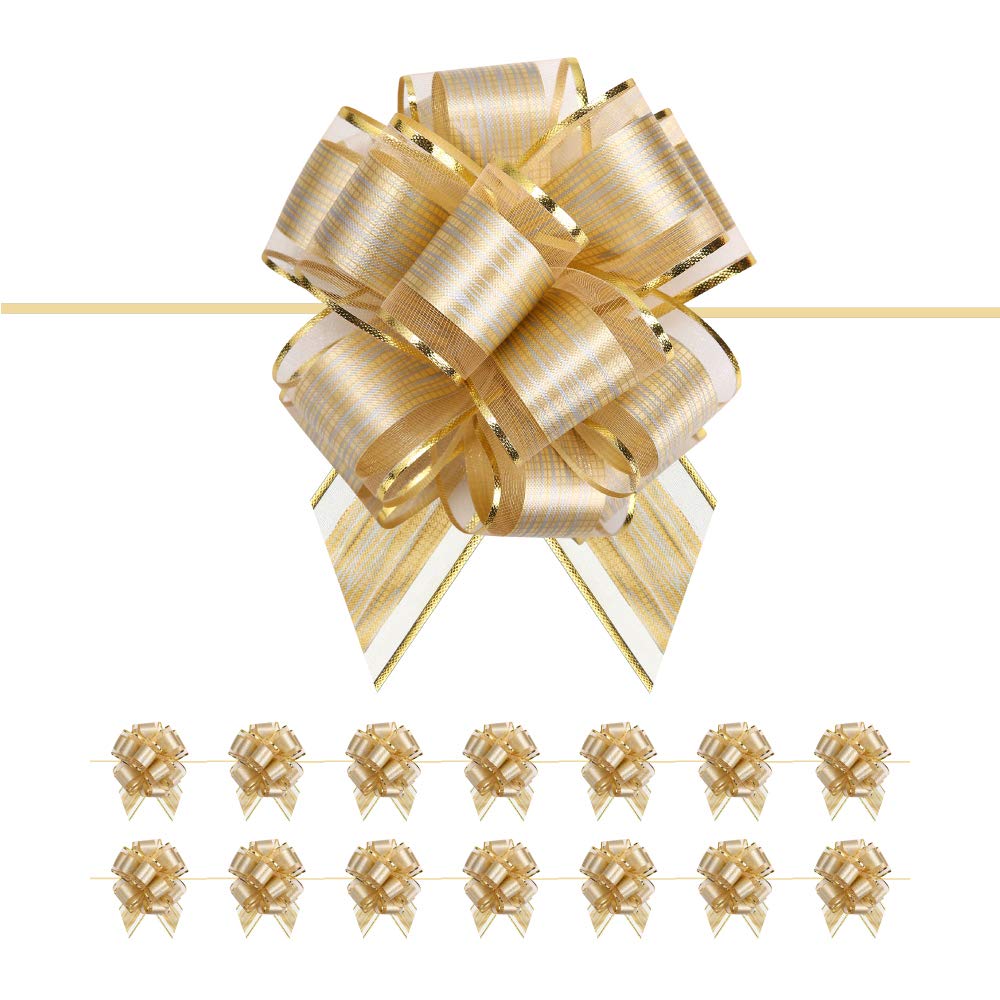 PACKQUEEN 15 Gold Gift Bows 6-inch Large for Presents & Baskets - Party Decor