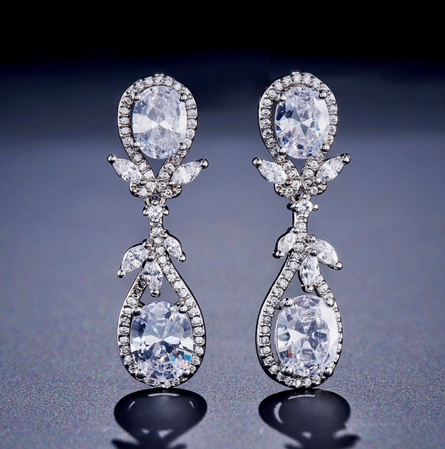 Drea Silver Cubic Zirconia Bridal Earrings - Elegant Wedding Jewelry for Brides, Bridesmaids & Formal Occasions