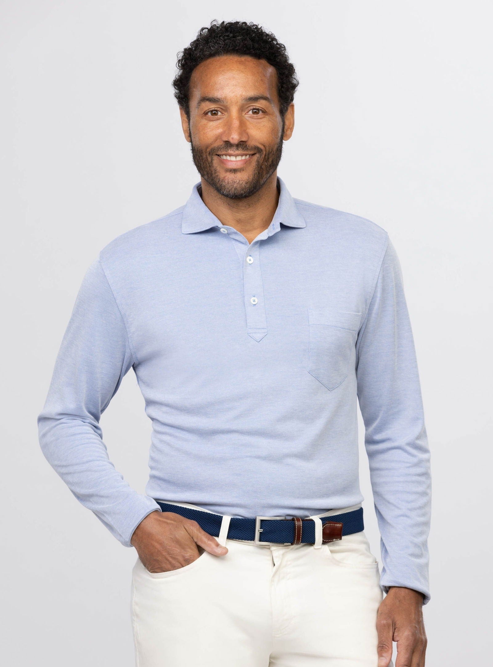 Lester Oxford Performance Polo Shirt - Long Sleeve Men's Golf & Business Casual Wear - Moisture Wicking & Breathable Fabric for Office, Golf & Outdoor Activities