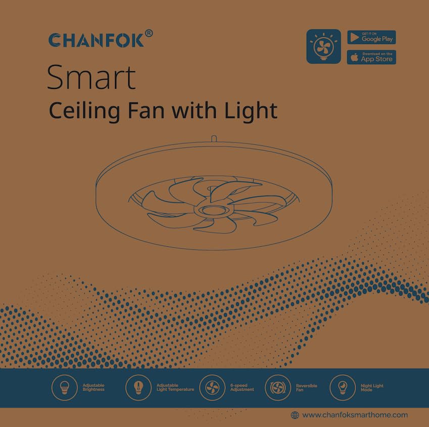 CHANFOK 20 Inch Low Profile Flush Mount Ceiling Fan with Dimmable LED Light, 6 Speed Reversible Blades, Remote & Smart App Control - Perfect for Bedroom, Living Room, and Office (Black)
