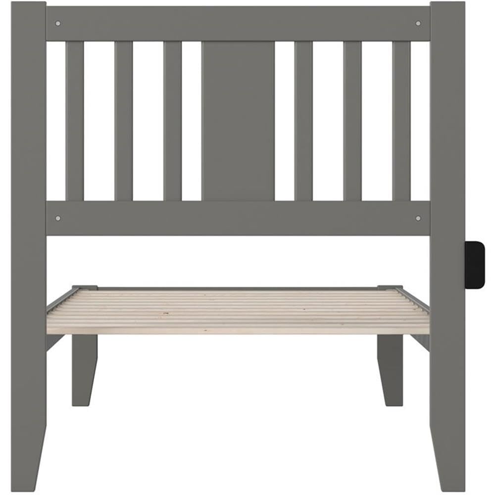 BOWERY HILL Transitional Wood Twin Spindle Bed Frame with USB Turbo Charger - Gray Finish | Modern Bedroom Furniture for Small Spaces & Guest Rooms