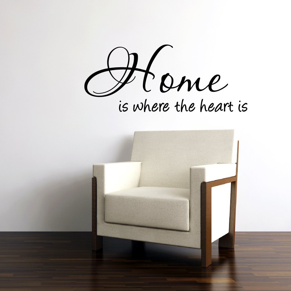 Home is Where The Heart is Quote Vinyl Wall Decal Sticker - Removable Home Decor Art in Dark Gray (35in x 14in) - Perfect for Living Room, Bedroom & Nursery Wall Decor