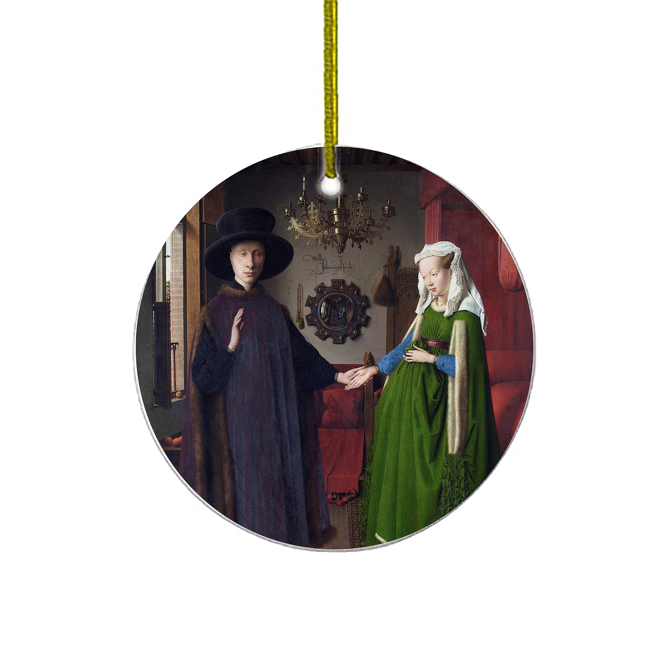 Hand-Painted Ceramic Christmas Tree Ornament - Arnolfini Portrait Inspired Holiday Decor | Perfect for Christmas Tree Decorations, Gift Giving & Festive Home Decor