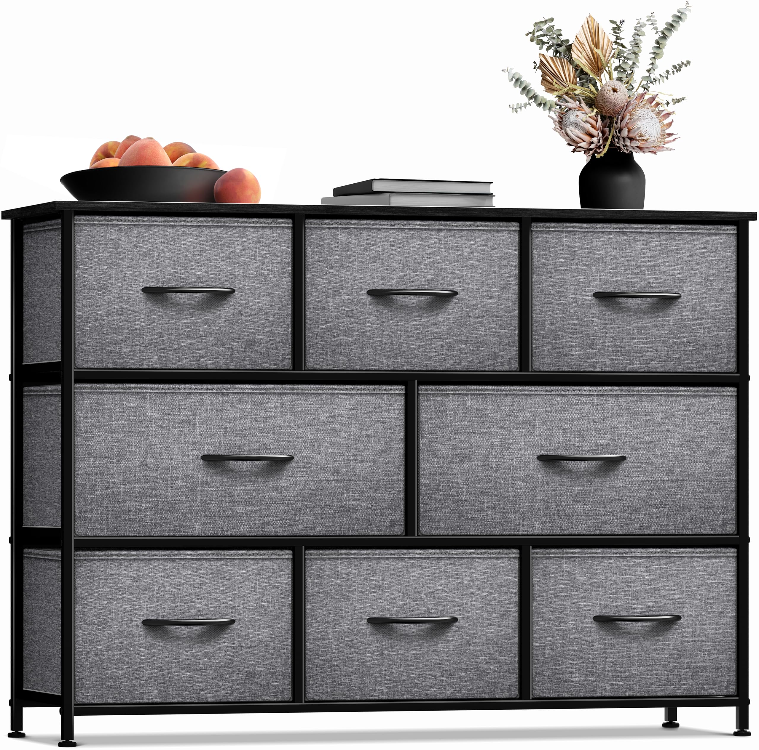 Sorbus 8-Drawer Dresser Organizer - Sturdy Steel Frame with Wood Top & Easy-Pull Fabric Bins for Clothes Storage - Perfect for Bedroom, Hallway, Living Room, Nursery & Closet Organization - Ideal for Small Spaces & Home Décor