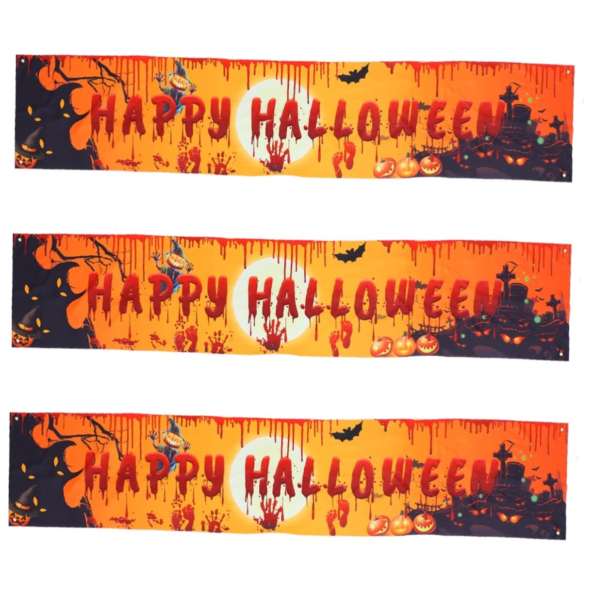 VICASKY 3-Piece Halloween Banner Set - Spooky Front Door Decor, Hanging Party Sign, Durable Polyester Halloween Decoration Supplies - Perfect for Halloween Parties, Home & Outdoor Decorations