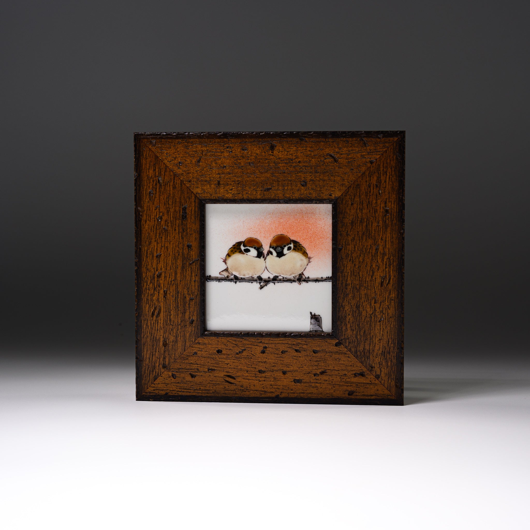 Kutani Ware Framed Porcelain Artwork - Toshito Nakamura Friendly Sparrow Japanese Handcrafted Ceramic Wall Decor | Perfect for Home, Office & Gift Giving