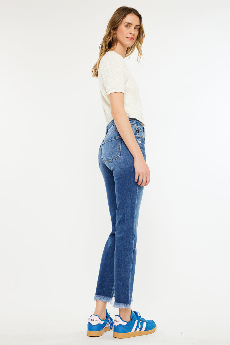 Premium Walnut High Rise Slim Straight Leg Jeans for Women - Comfortable Stretch Denim Pants for Work, Casual & Night Out