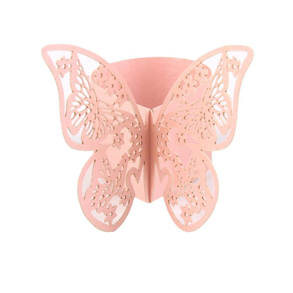 50pcs Pink Laser Cut Butterfly Napkin Rings for Wedding, Birthday, Anniversary Party Decor - Elegant Table Setting for Dinners, Lunches & Special Occasions