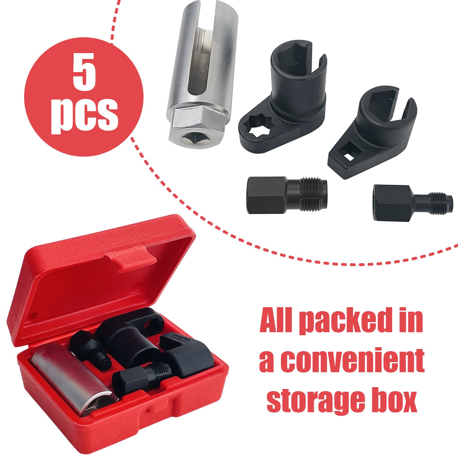 5Pcs Automotive Oxygen Sensor Socket Wrench Set with Thread Repair Chasers - Universal Offset O2 Sensor Removal Tool for Cars, Trucks & SUVs - Perfect for DIY Mechanics & Professional Auto Repairs