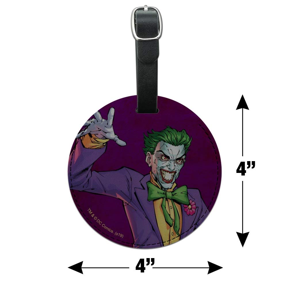 Batman Joker Character Leather Luggage Tag - Round Suitcase ID Tag for Carry-On Bags - Perfect for Travel, Cosplay, and Superhero Fans