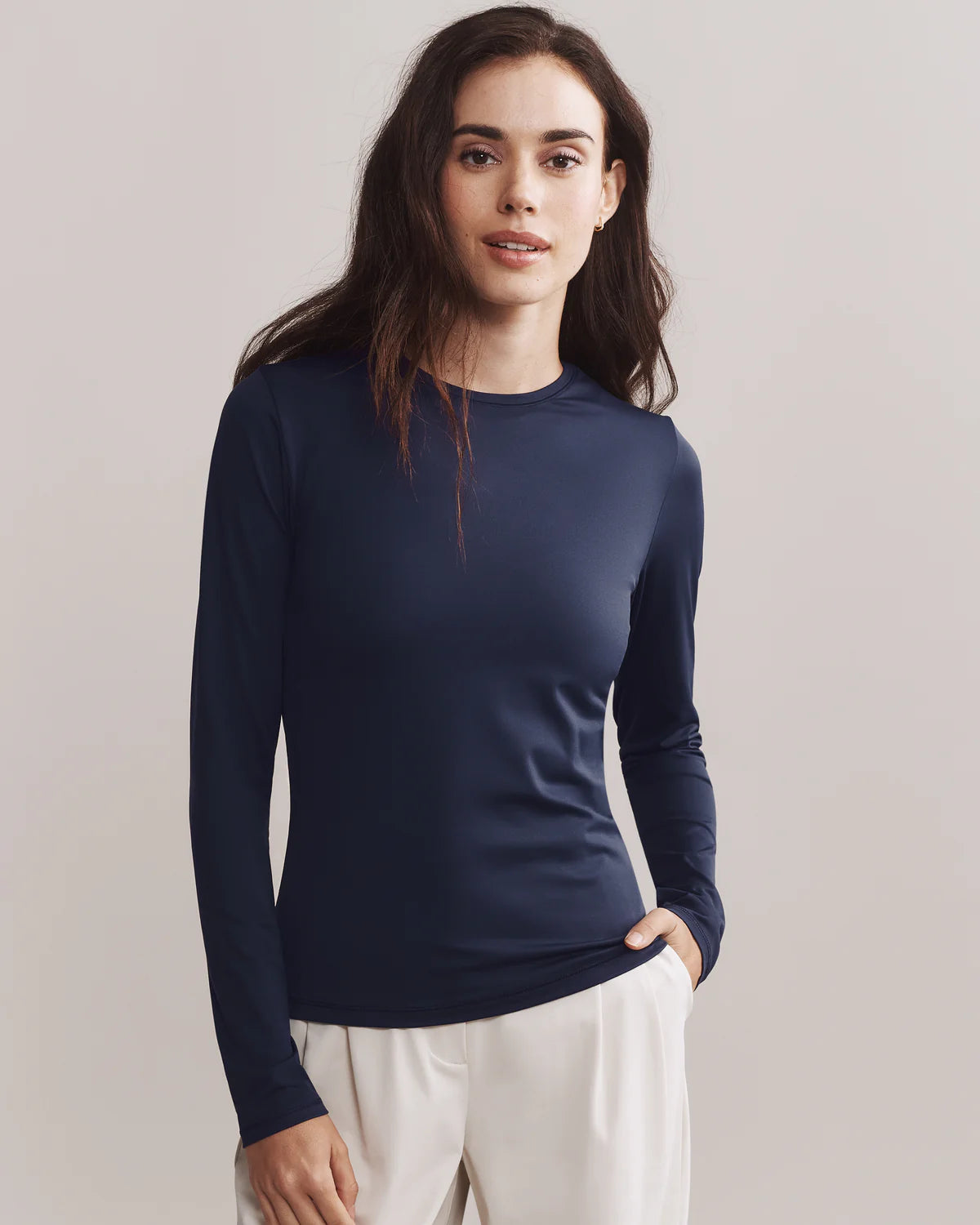 Rhone Women's Ultimate Layer Long Sleeve T-Shirt - Moisture-Wicking, Breathable Workout Top in Navy Blue | Perfect for Yoga, Running & Gym Training