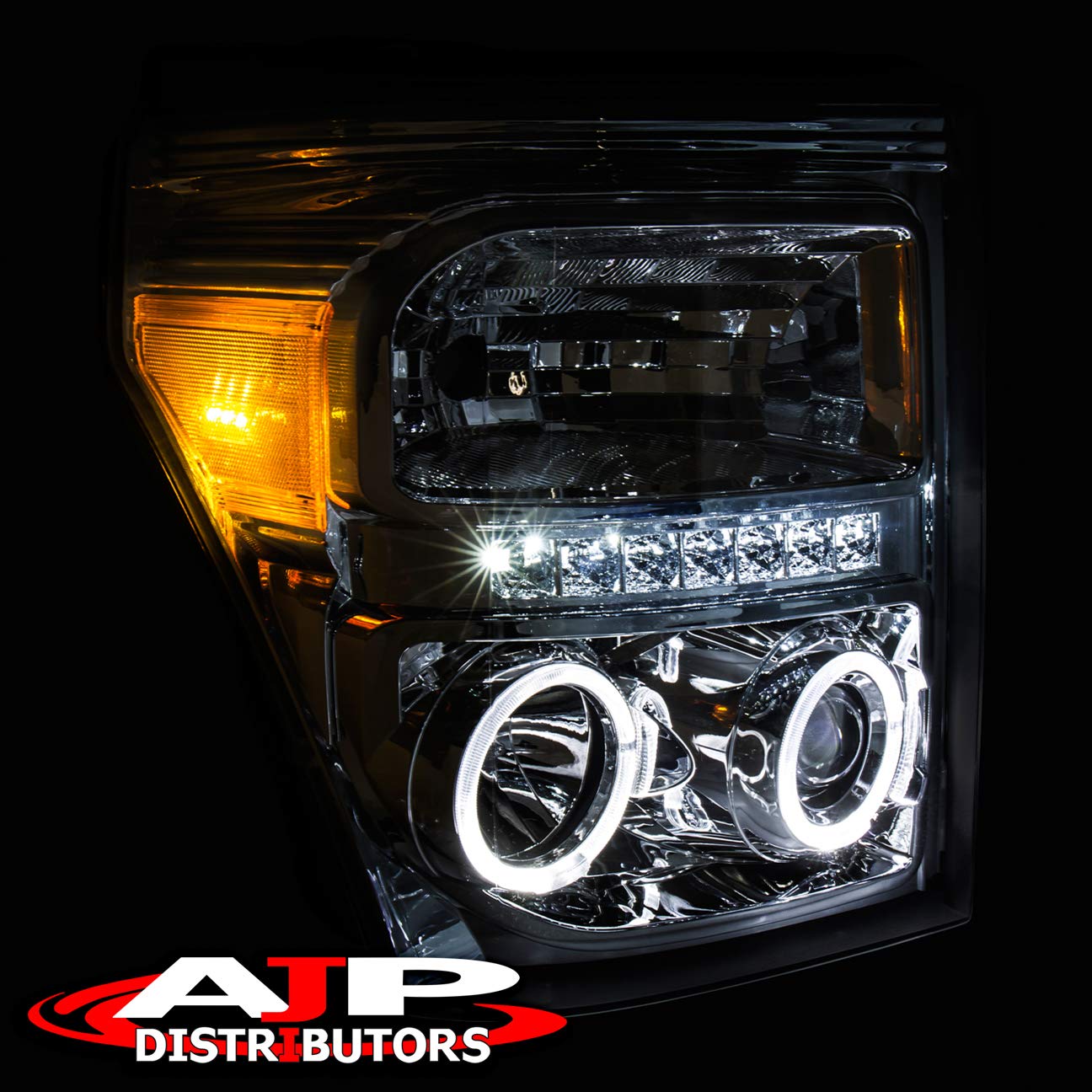 Ford F250 F350 F450 LED DRL Headlights 2011-2015 - Chrome Smoke Amber for Night Driving