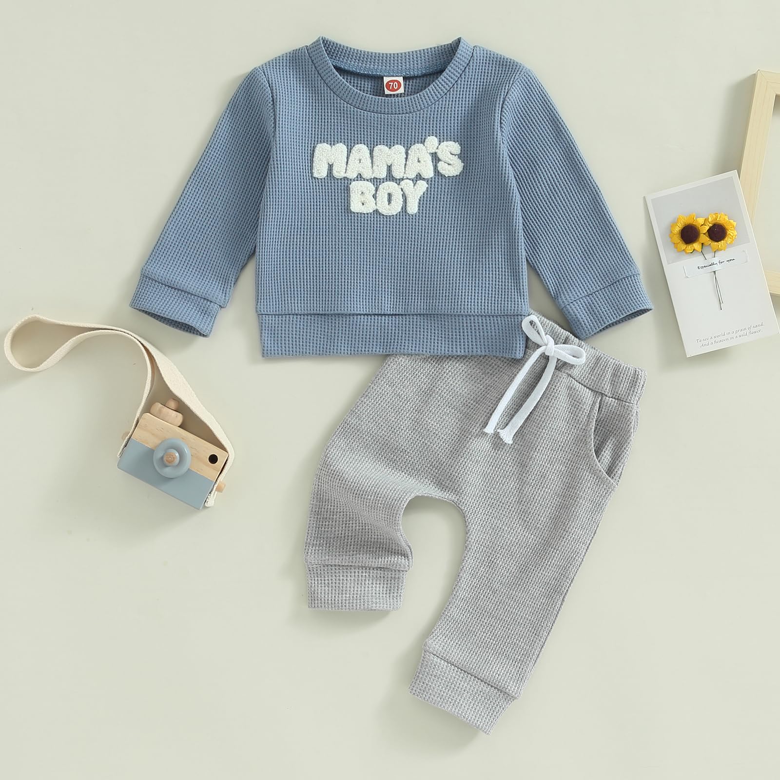 Gender Neutral Baby Clothes Set - Soft Waffle Knit Sweatshirt & Pants for Newborns | Cozy Fall Winter Outfit for Boys & Girls | Perfect for Playdates, Family Photos & Holiday Gifts