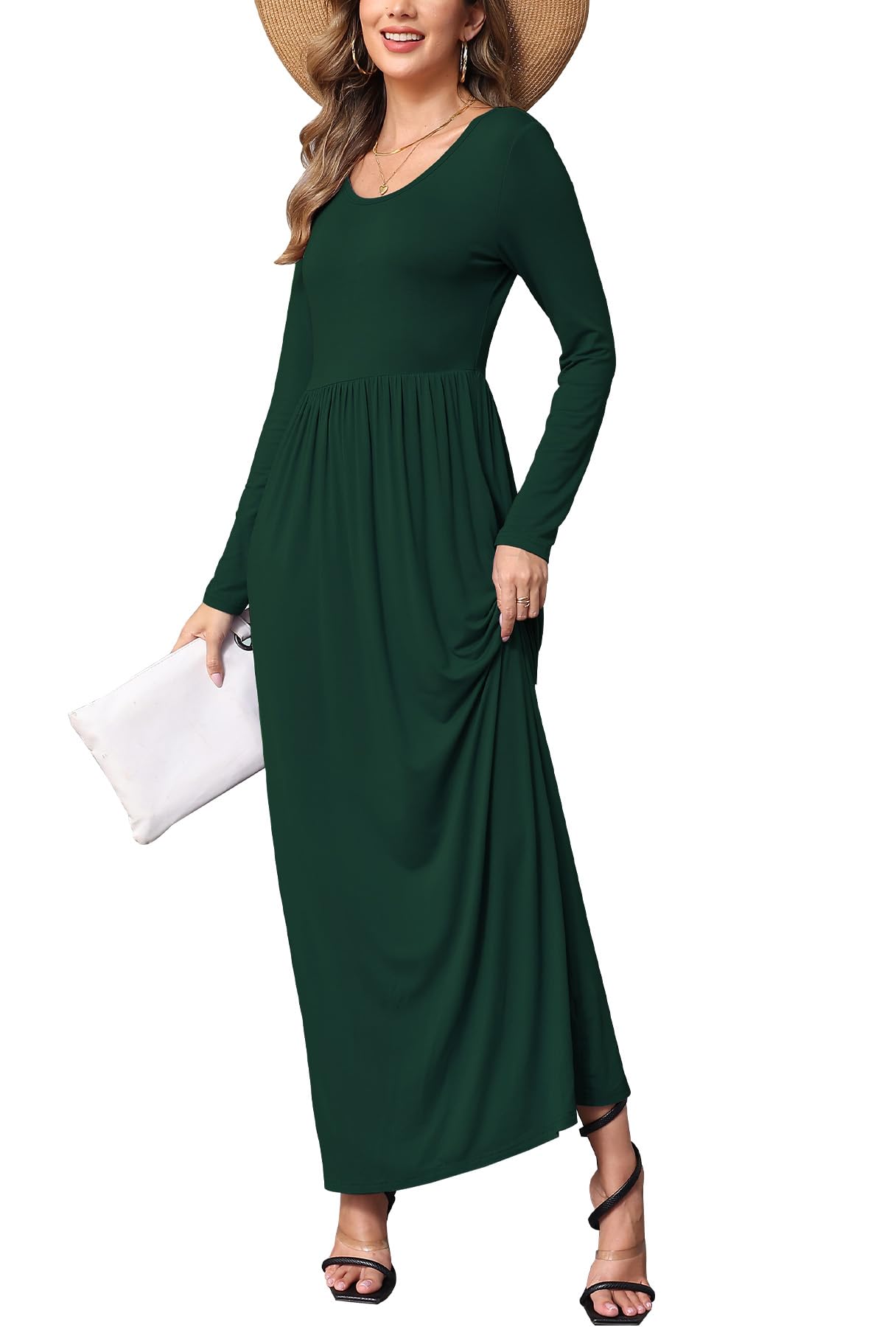 EUOVMY Women's Long Sleeve Maxi Dress - Loose Fit Casual Summer Dress with Pockets | Perfect for Beach, Vacation, and Everyday Wear