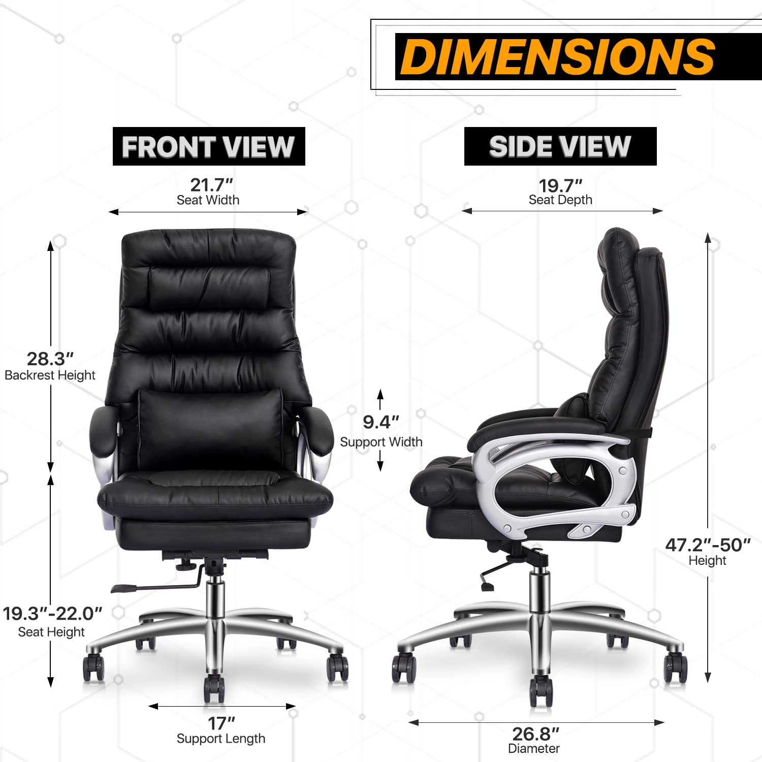 Premium Executive Office Chair with Lumbar Support & Non-Slip PVC Chair Mat - Ergonomic Computer Desk Chair Set for Home & Office Workspaces - Perfect for Long Work Hours, Video Calls, and Professional Environments