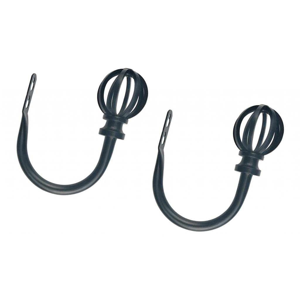 FLAMEER 2-Pack Black Wrought Iron Curtain Tiebacks - Decorative Twisted Cage Drapery Holdbacks for Living Room, Bedroom & Window Treatments
