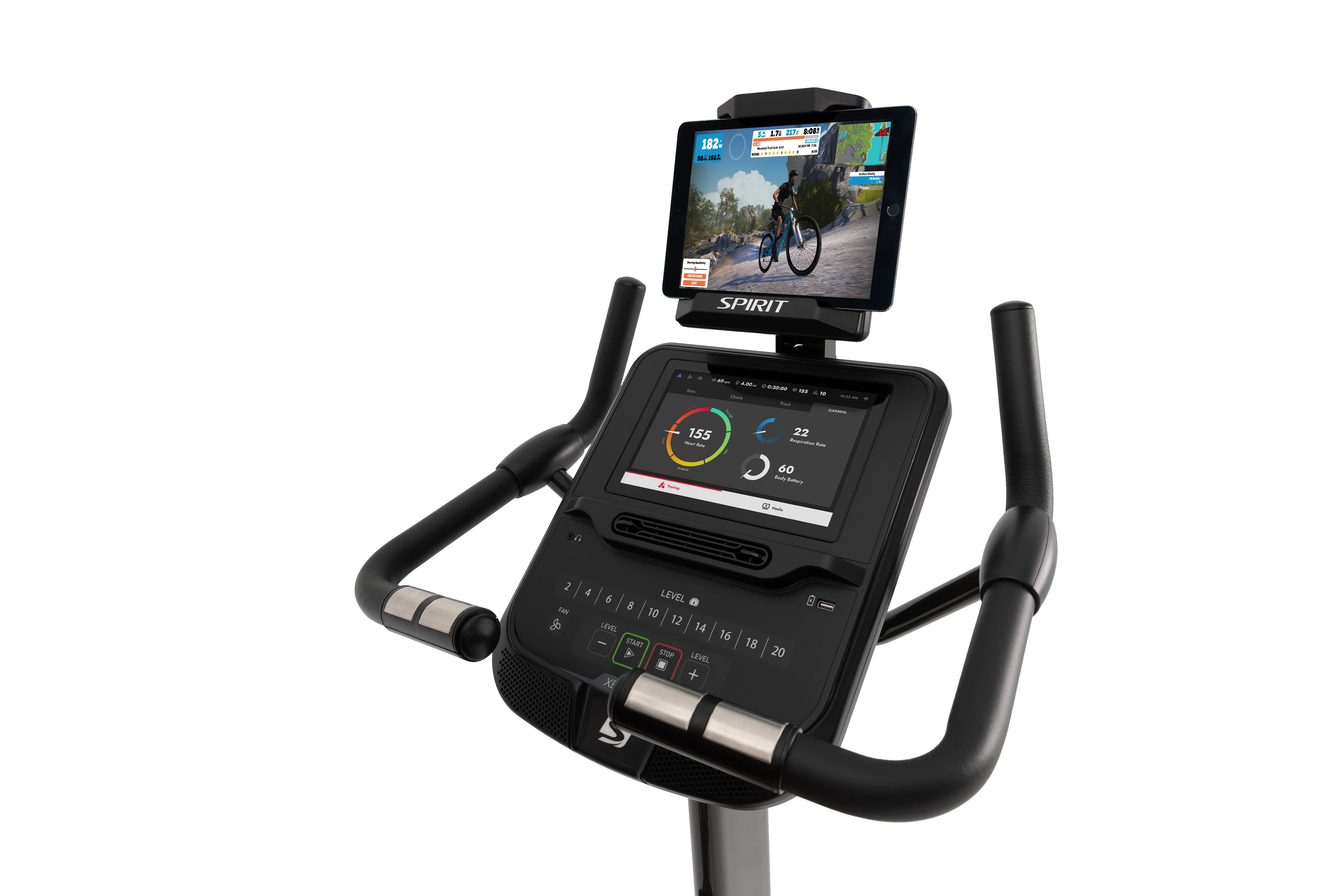 Spirit XBU55ENT Upright Exercise Bike with Entertainment Features - Home Gym Equipment for Cardio Workouts & Indoor Cycling Training - Perfect for Small Spaces & Apartment Fitness