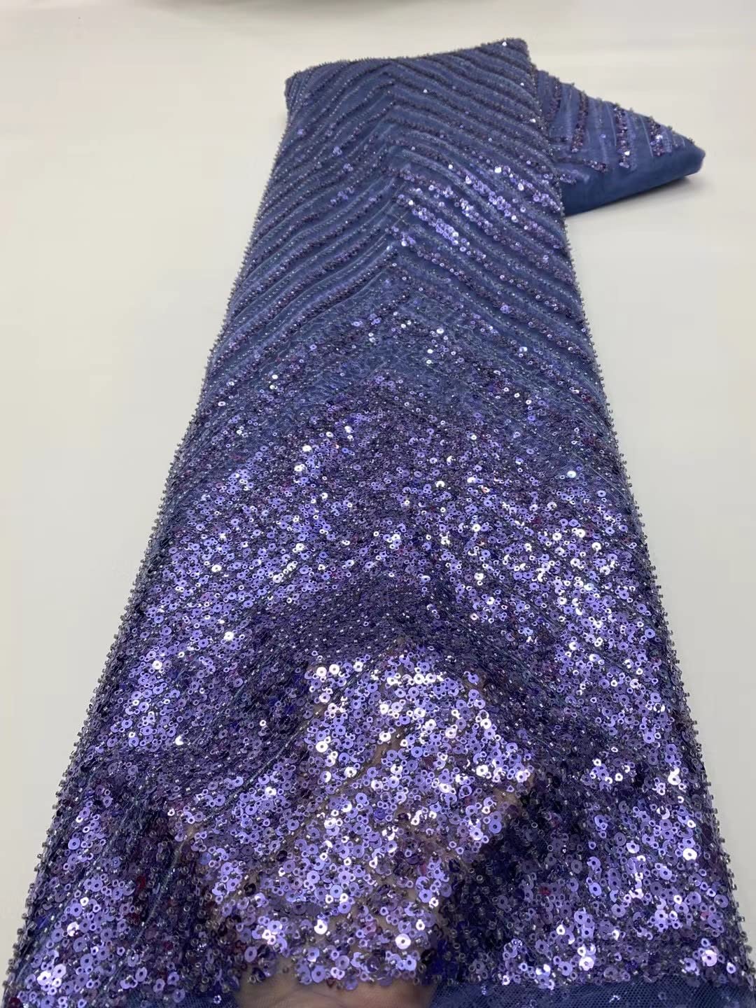 MARHAFABRIC Swiss Purple Sequin Luxury Beaded Lace Fabric - 5 Yards Handmade African Sequins Material for Evening Party Dresses, Bridal Wedding Gowns & Prom Attire - Perfect for Special Occasions & Formal Events