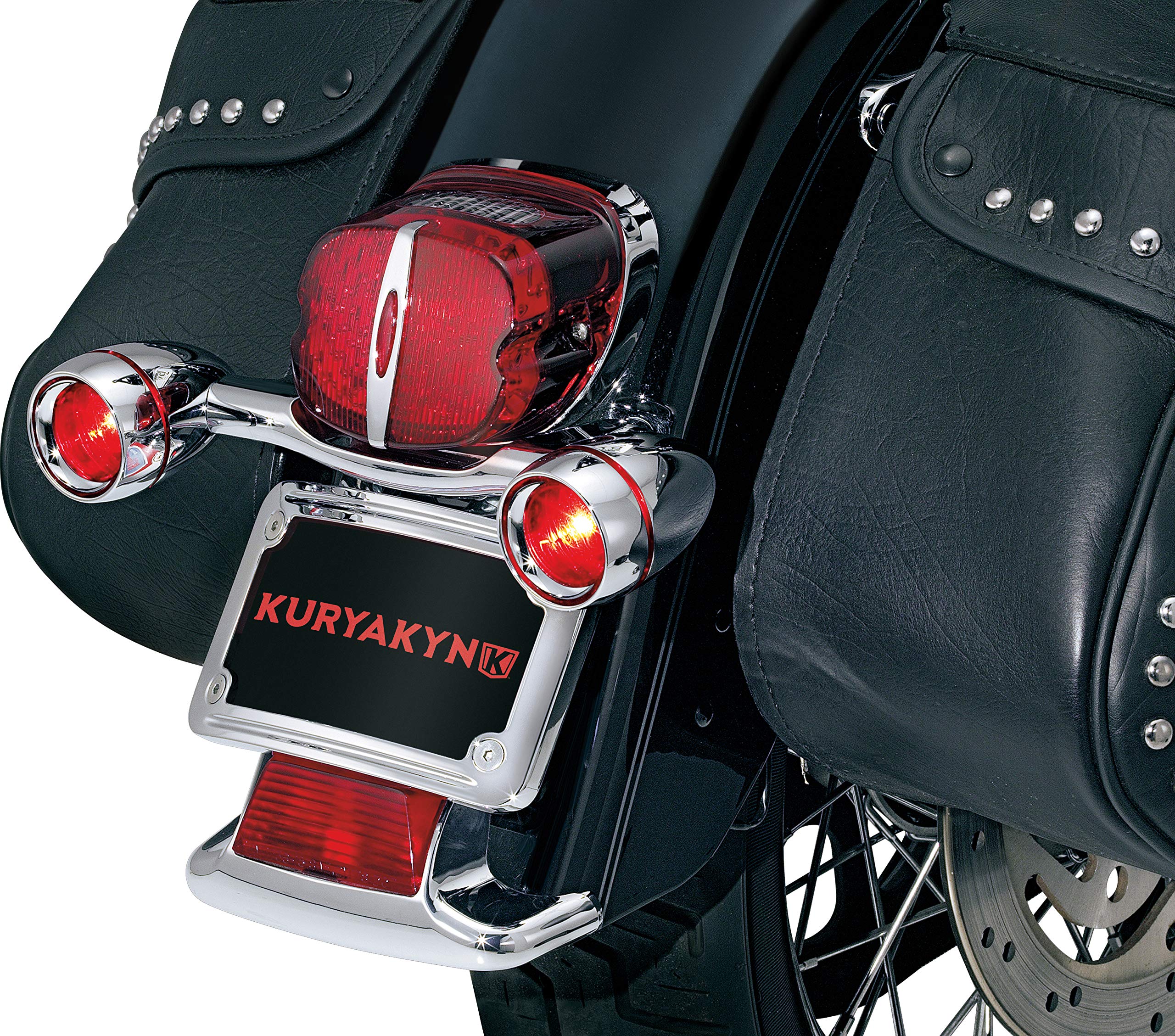 Kuryakyn 2098 Motorcycle LED Turn Signal Light Bar - Chrome Rear Position Bullet Style Blinker with Red Lenses & License Plate Mount for Harley-Davidson (1986-2019) - Perfect for Night Riding and Custom Bike Builds