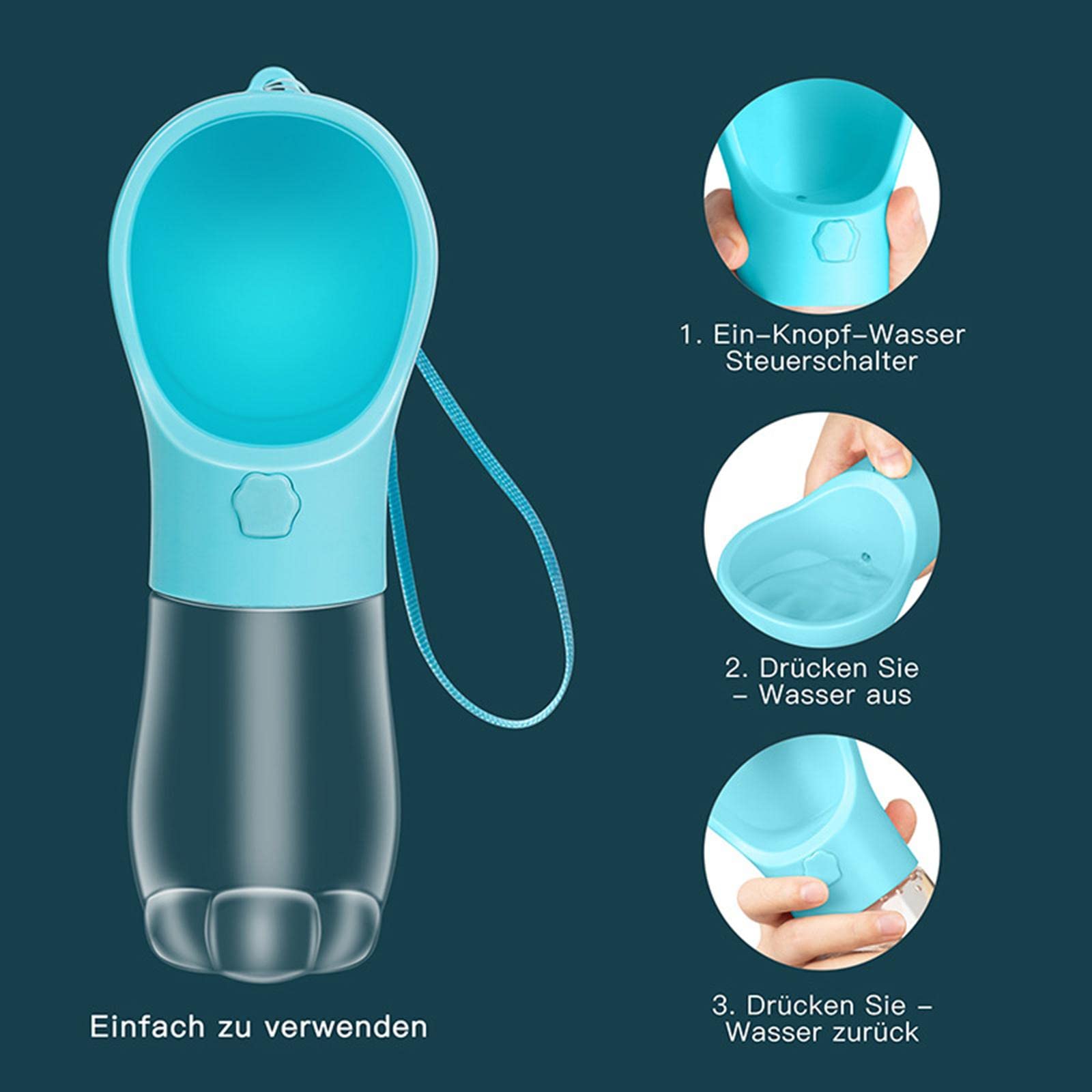 Lyla 350ml Portable Dog Water Bottle - Leak Proof Pet Water Dispenser for Small & Large Dogs - BPA Free Food Grade Plastic - Perfect for Walking, Hiking & Outdoor Adventures