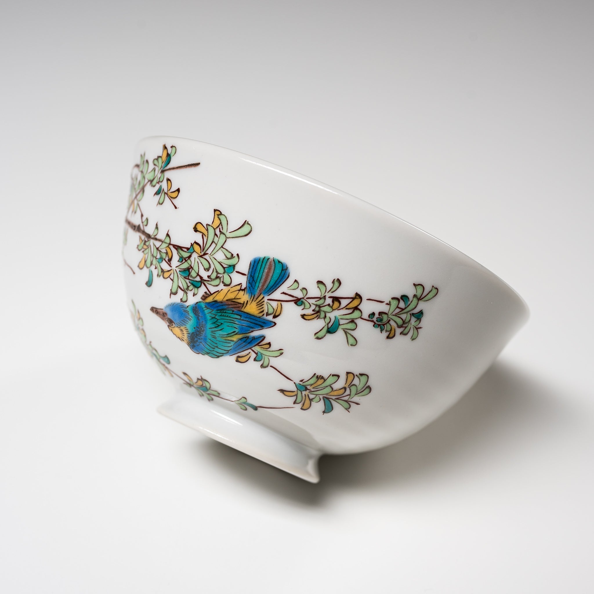 Premium Kutani Ware Rice Bowl - Handcrafted Kingfisher Design Japanese Tea Bowl for Authentic Tea Ceremony & Asian Dining Experience