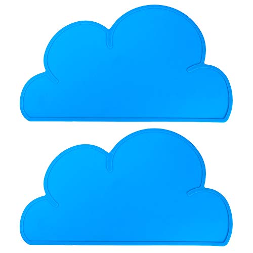 2 Pack Cloud-Shaped Silicone Feeding Plate Placemats for Kids - Waterproof, Heat Insulation Baby Placemat (Blue) | Perfect for Highchair, Dining Table & Mess-Free Mealtime