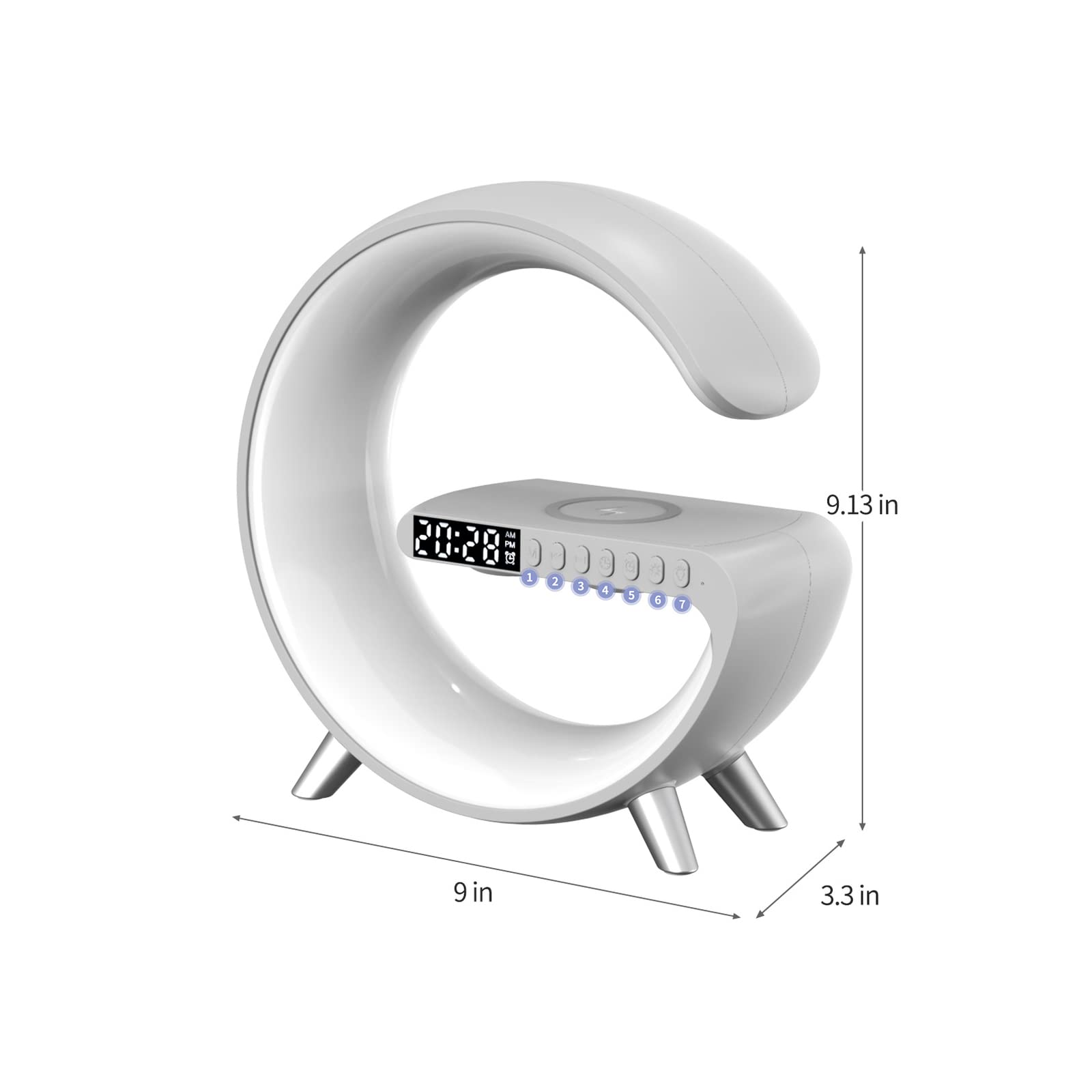 BKDRL Bluetooth Speaker Lamp with Wireless Charger - RGB Night Light, Alarm Clock, App Control - White | Perfect for Bedroom, Office & Home Decor