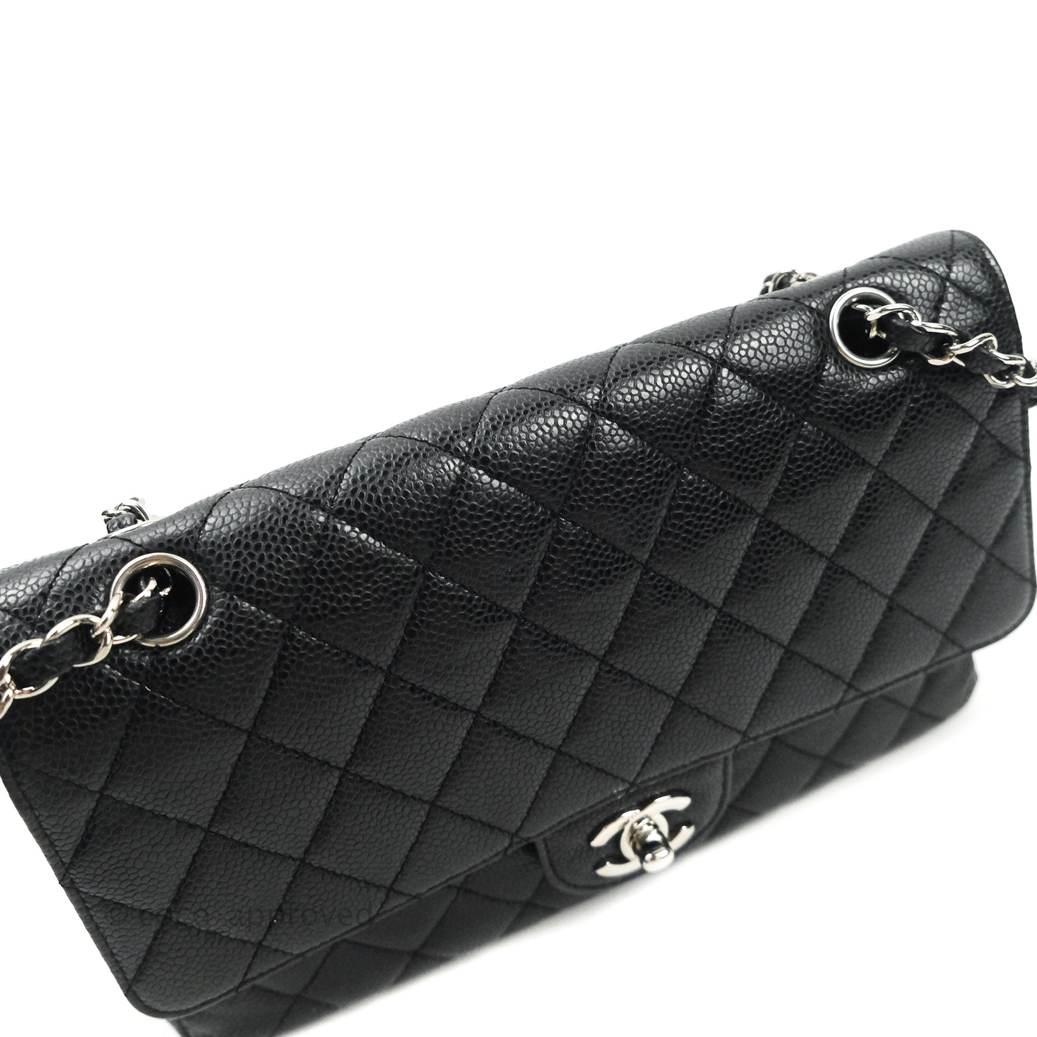 Chanel Classic Medium Double Flap Bag Black Caviar Leather with Silver Hardware - Luxury Designer Handbag for Women, Perfect for Work, Evening & Special Occasions