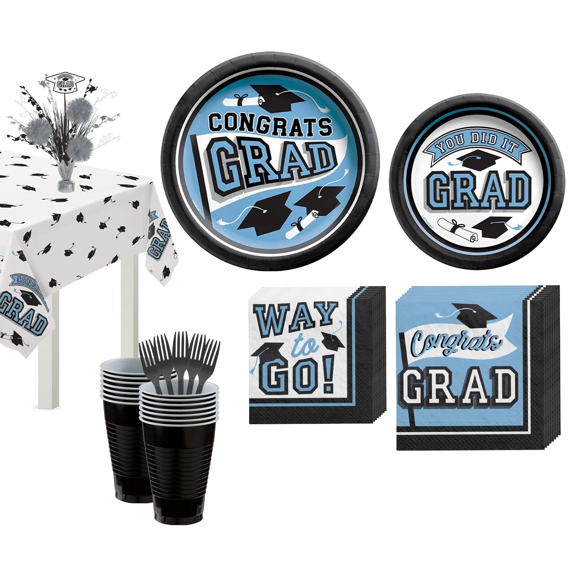 2022 Light Blue Graduation Party Decorations & Supplies for 18 Guests - Plates, Napkins, Congrats Grad Banner | Party City | Perfect for High School & College Graduation Celebrations