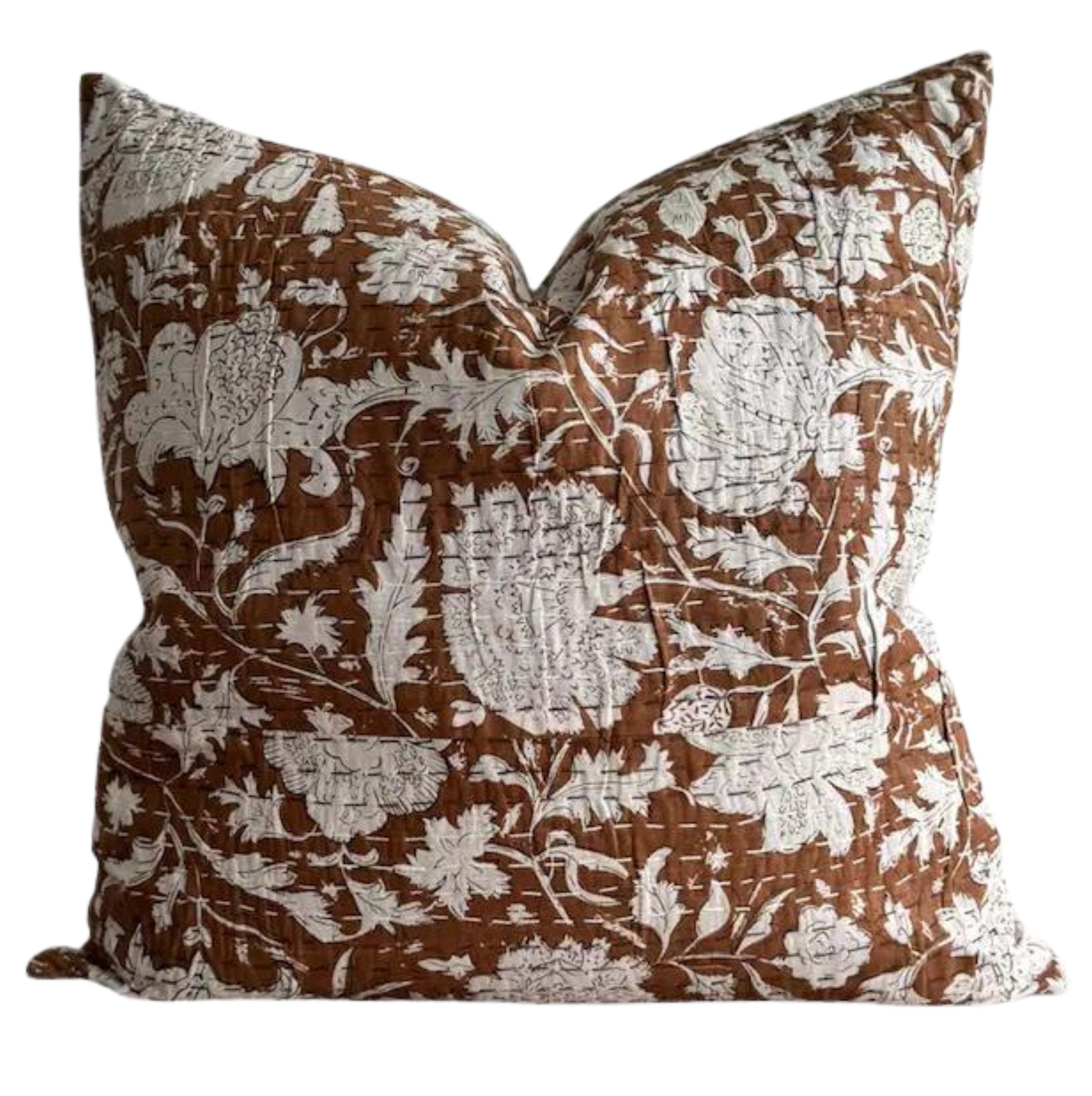 Ready to Ship 14x36 Double Sided Designer Carmel Block Print Kantha Throw Blanket - Perfect for Sofa, Bed & Home Decor