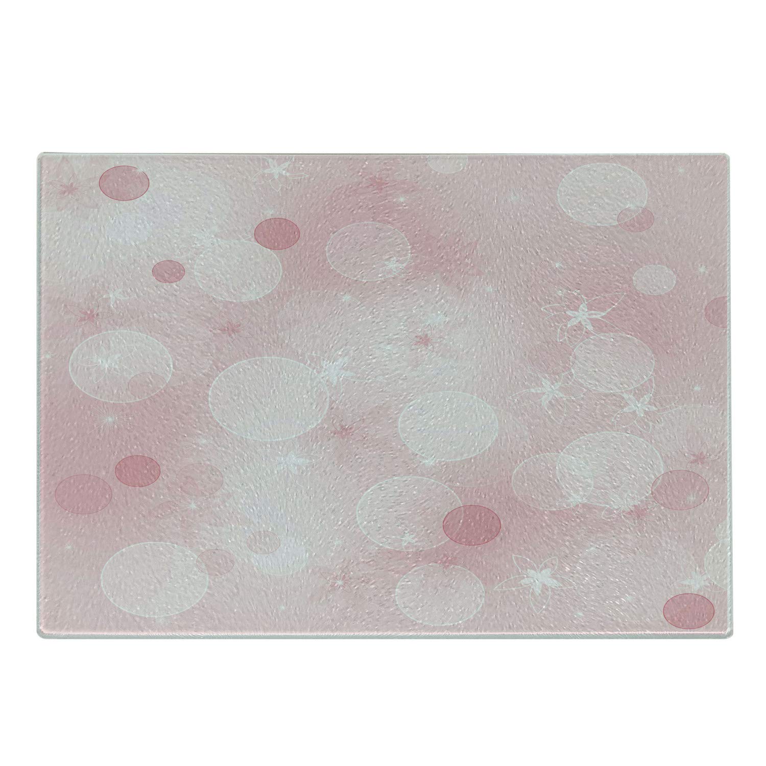 Ambesonne Pale Pink Floral Glass Cutting Board - Small Decorative Tempered Glass Serving Board with Bubble & Flower Design - Perfect for Cheese Platters, Charcuterie Displays & Kitchen Decor