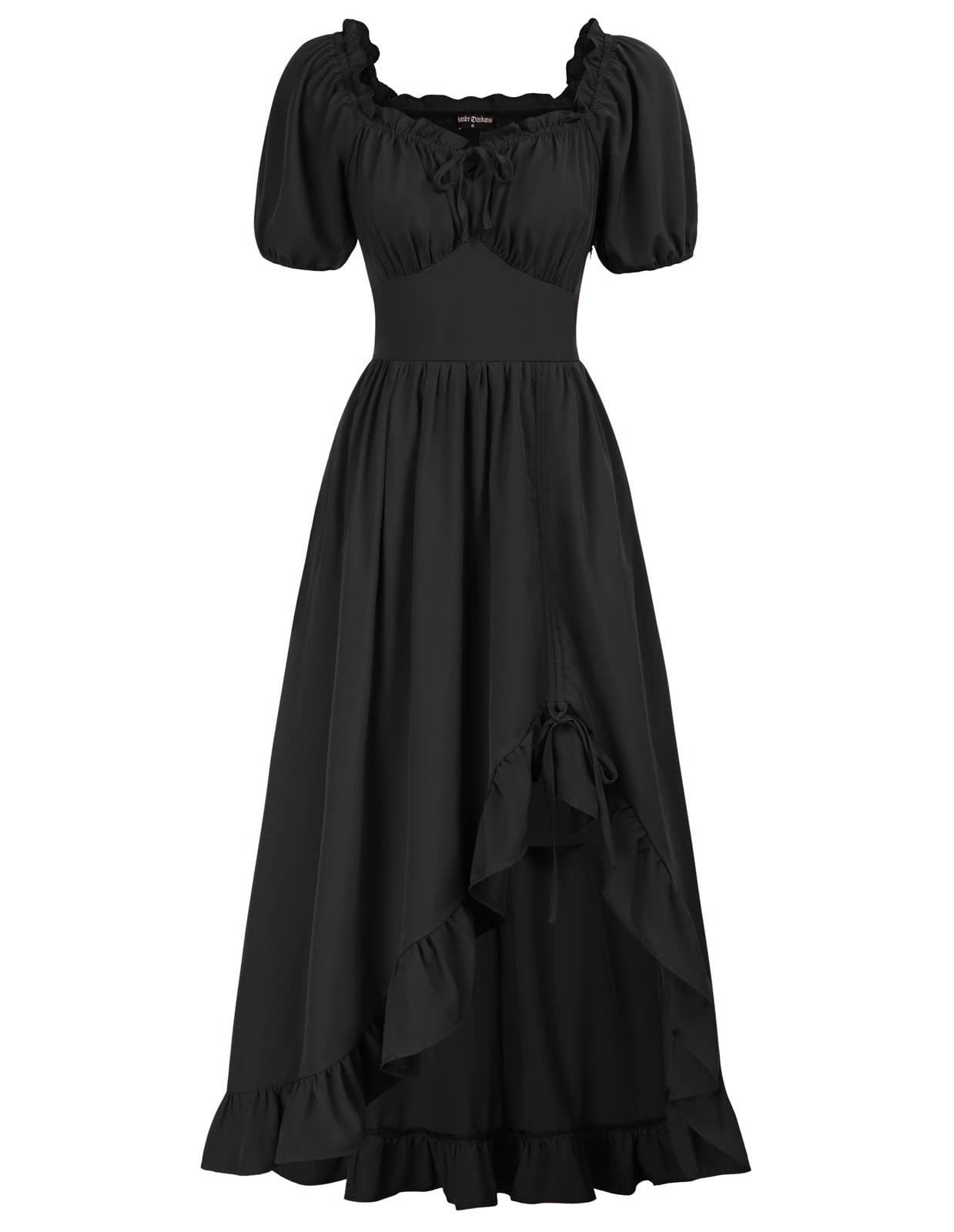 Scarlet Darkness Renaissance Dress for Women | Cottagecore Corset Maxi Dress with Ruffles & Pockets | Perfect for Renaissance Faires, LARP Events & Vintage Themed Parties