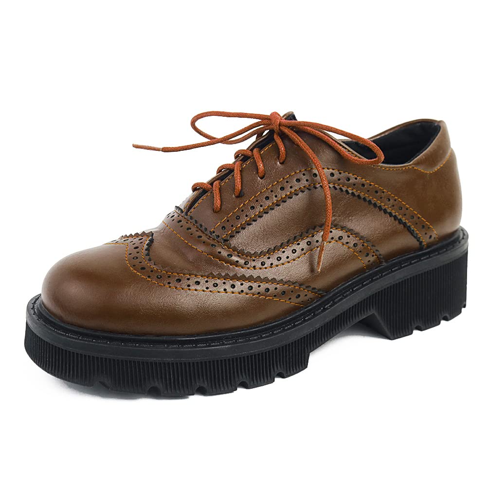 Atsroel Women's Oxford Shoes - Round Toe Lace Up Leather Flats for Casual, School & Office Wear | Classic Comfortable Dress Shoes for Women | Perfect for Work, Walking & Everyday Outfits