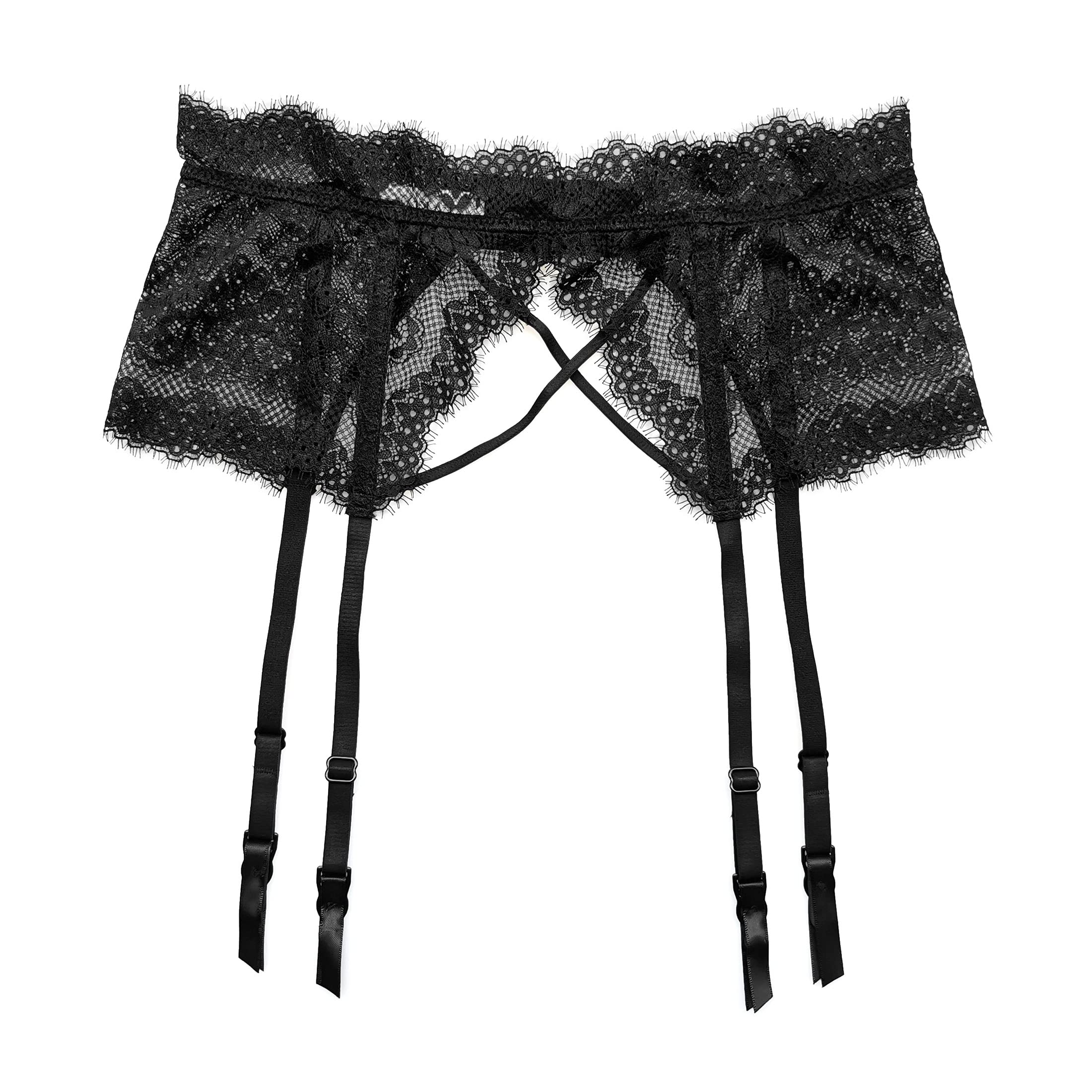 TVRtyle Black Women's Lace Eyelash Metal Clip Garter Belt for Stockings - Sexy Lingerie Accessory for Boudoir, Wedding Night & Role Play