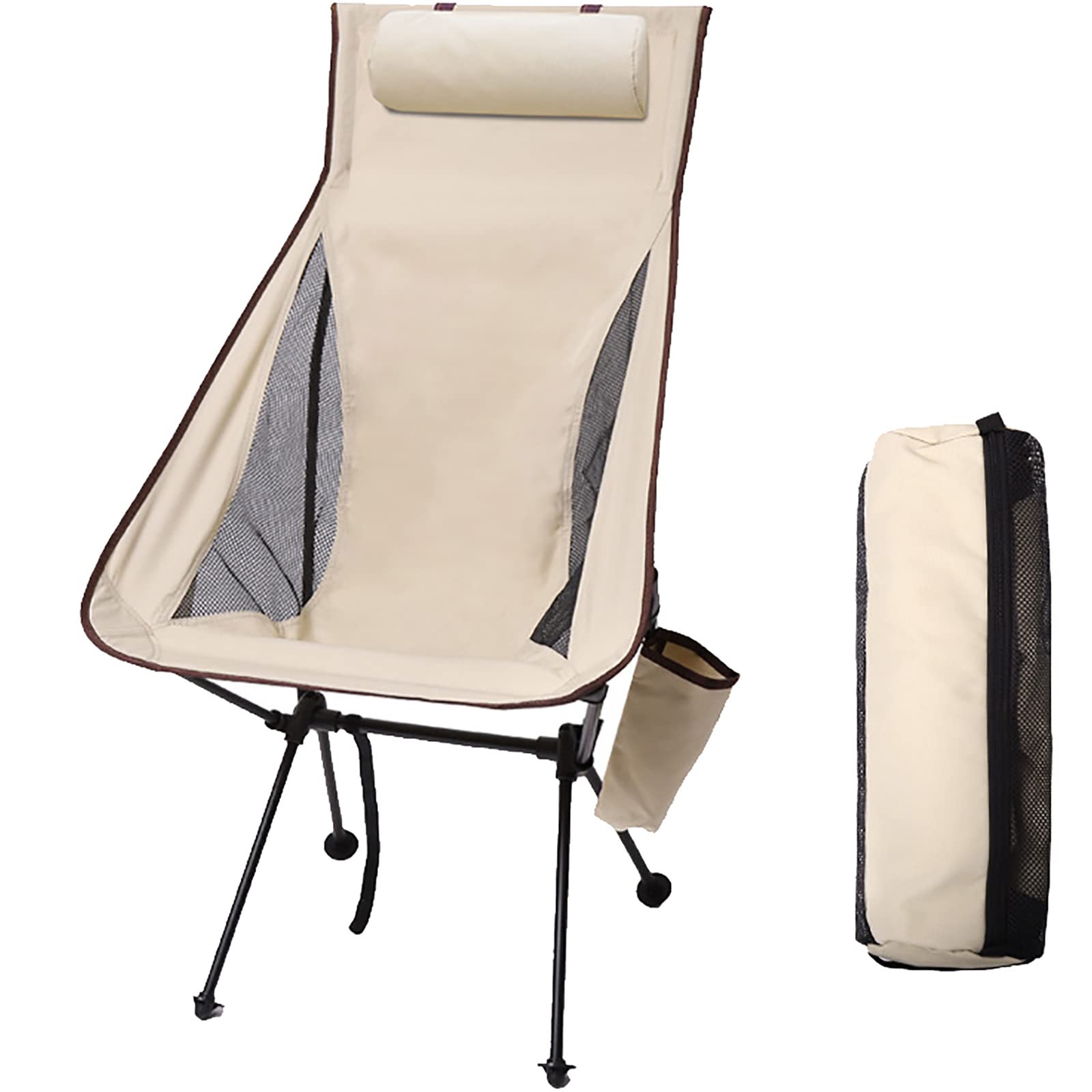 **Lightweight Folding Camping Chair for Adults with Pillow & Storage Pouch – Portable Backpacking Beach Chair for Camping, Travel, Picnics, Fishing, Hiking & Outdoor Adventures**